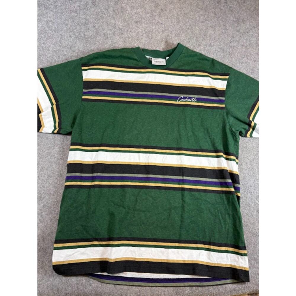 Carhartt WIP Striped Shirt Mens Large Green White Skater Gorpcore Streetwear